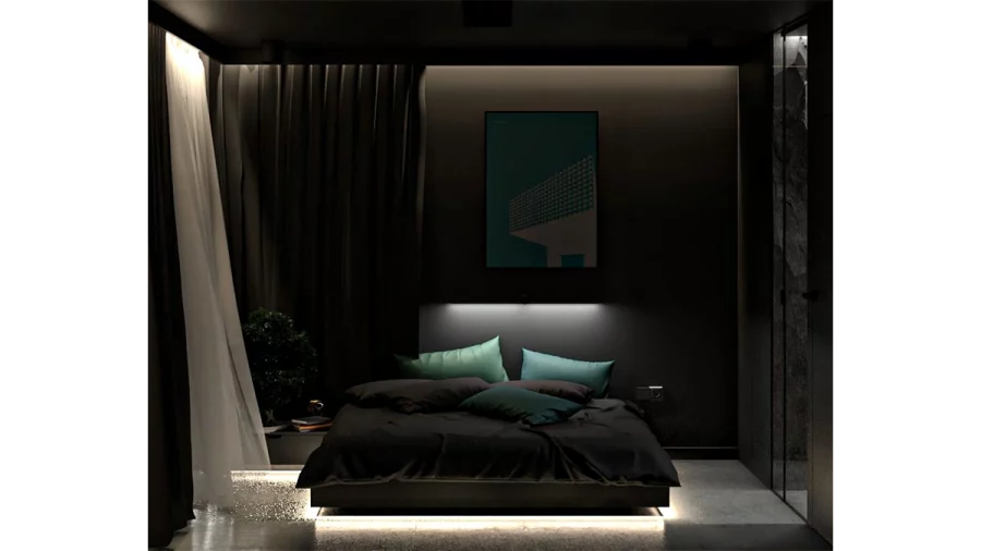 10 black bedroom with shower